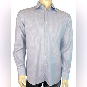 Ike Behar L/S Casual Dress Shirt Excellent Condition White W/Blue Grid Size 16